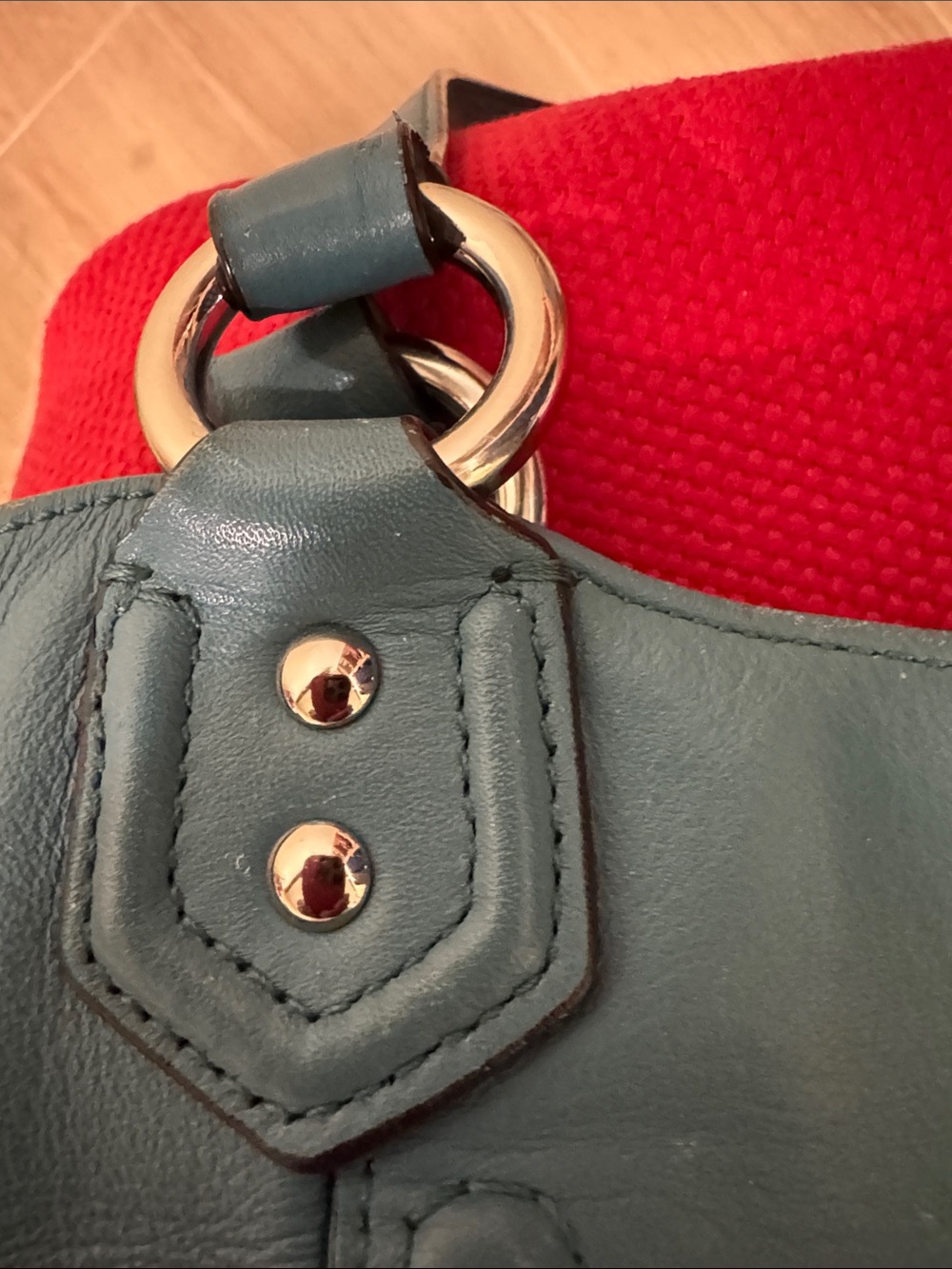 Coach Teal Leather Shoulder Bag with Front Buckle Pocket - Picture 7 of 10